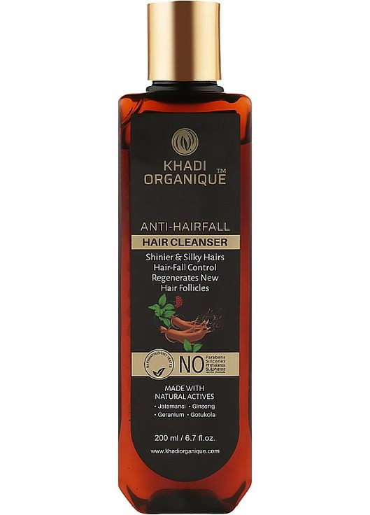 Натуральный аюрведический шампунь от выпадения и ломкости волос без сульфатов Anti-HairFall Hair Cleanser 200ml. Khadi Organique (368744007)