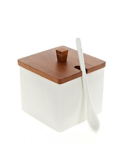 Банку для сипучих продуктів Ceram-Bamboo 600мл квадратна порцелянова ємність для цукру та спецій BonaDi (368991487)