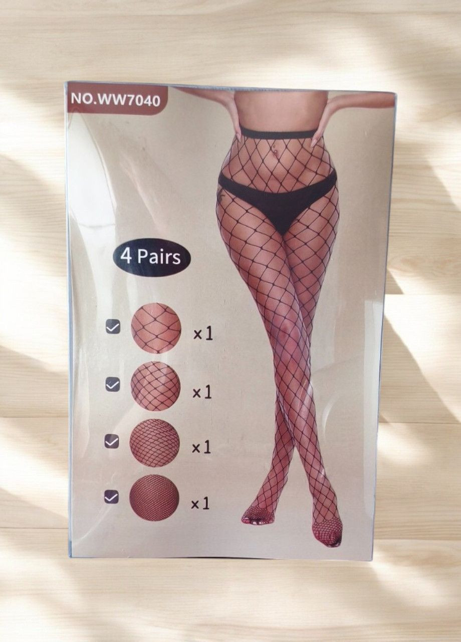 Эротические колготки сетка комплект из 4 для женщин черные универсальный размер WW7040 JSY (326598462)