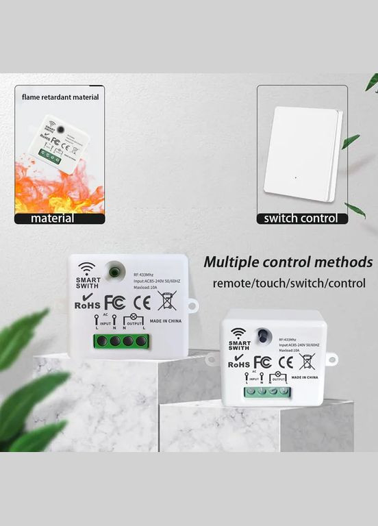 Бездротовий вимикач настінний, одноканальний із реле RF433 (накладний) AXUS (300577496)