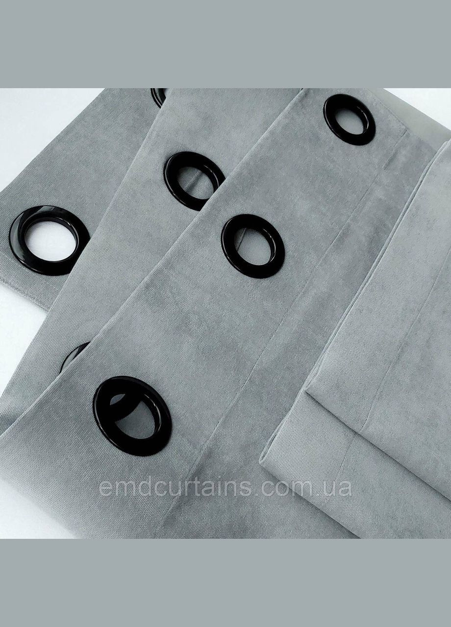 Комплект шторы на черных люверсах 2 шт с подхватами 355х250 см микровелюр Серо-голубой No Brand (337358395)