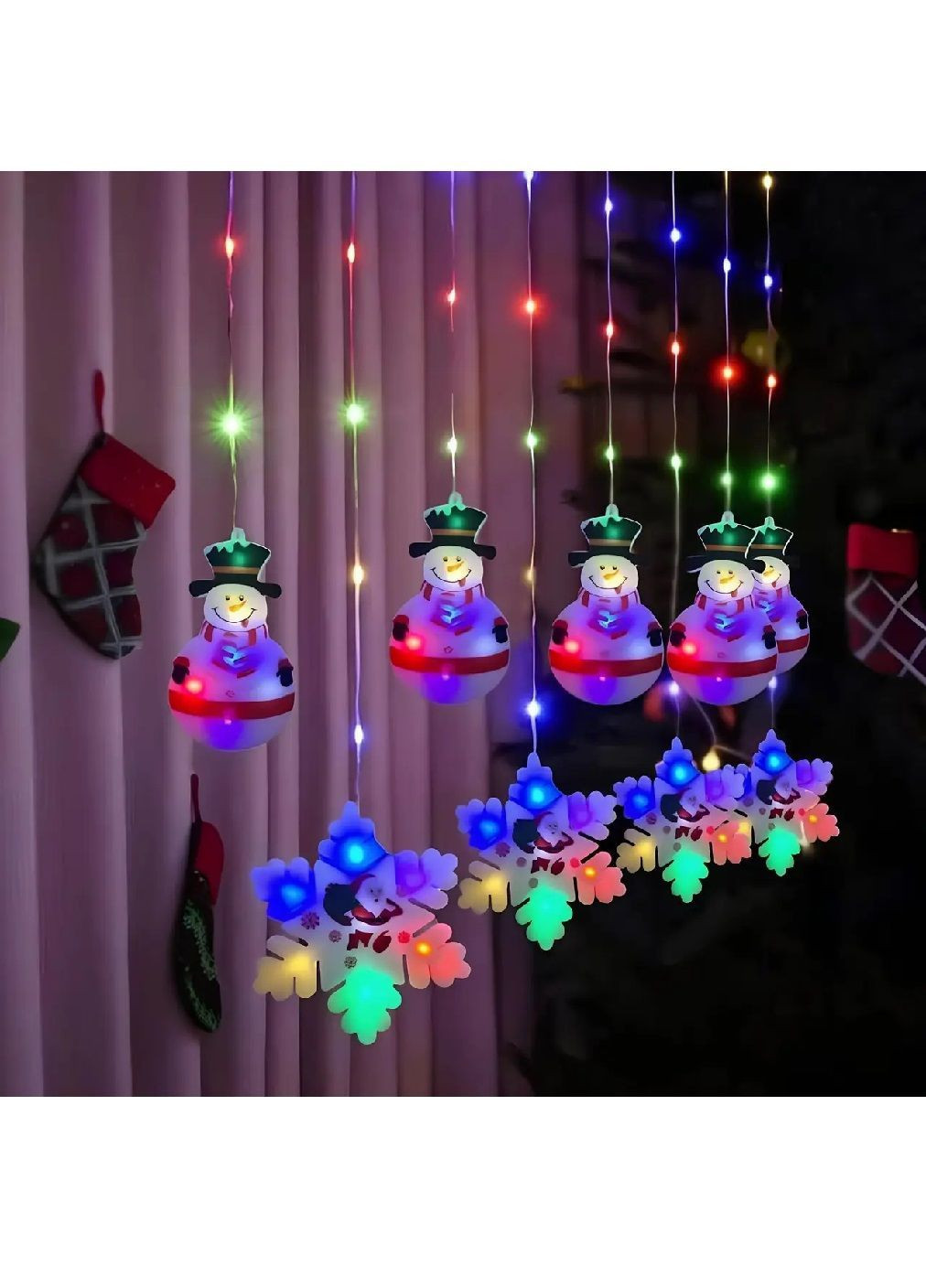 Гірлянда світлодіодна новорічна зі сніжинкою сніговиком роботою від мережі 220В 3х0,7 м 90 лампочок (482123-Prob) Різнобарвна Unbranded (370688111)