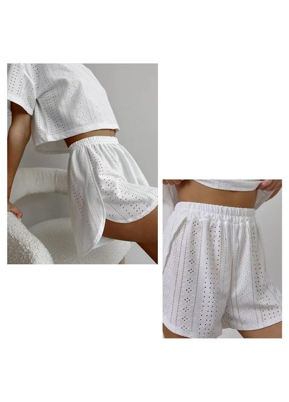 Біла жіноча піжама sm24107a white футболка та шорти жіноча піжама 5 шт. Lesko