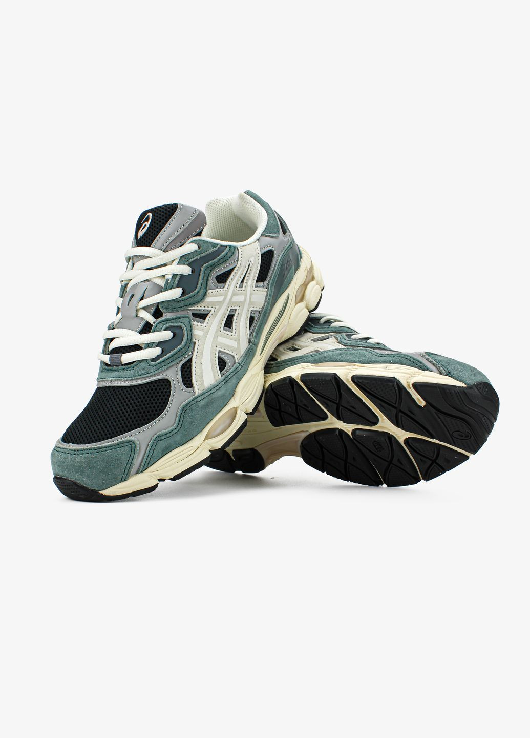 Зеленые демисезонные кроссовки мужские и женские asics gel-nyc green grey | асикс гель-нюк зеленые серые No Brand