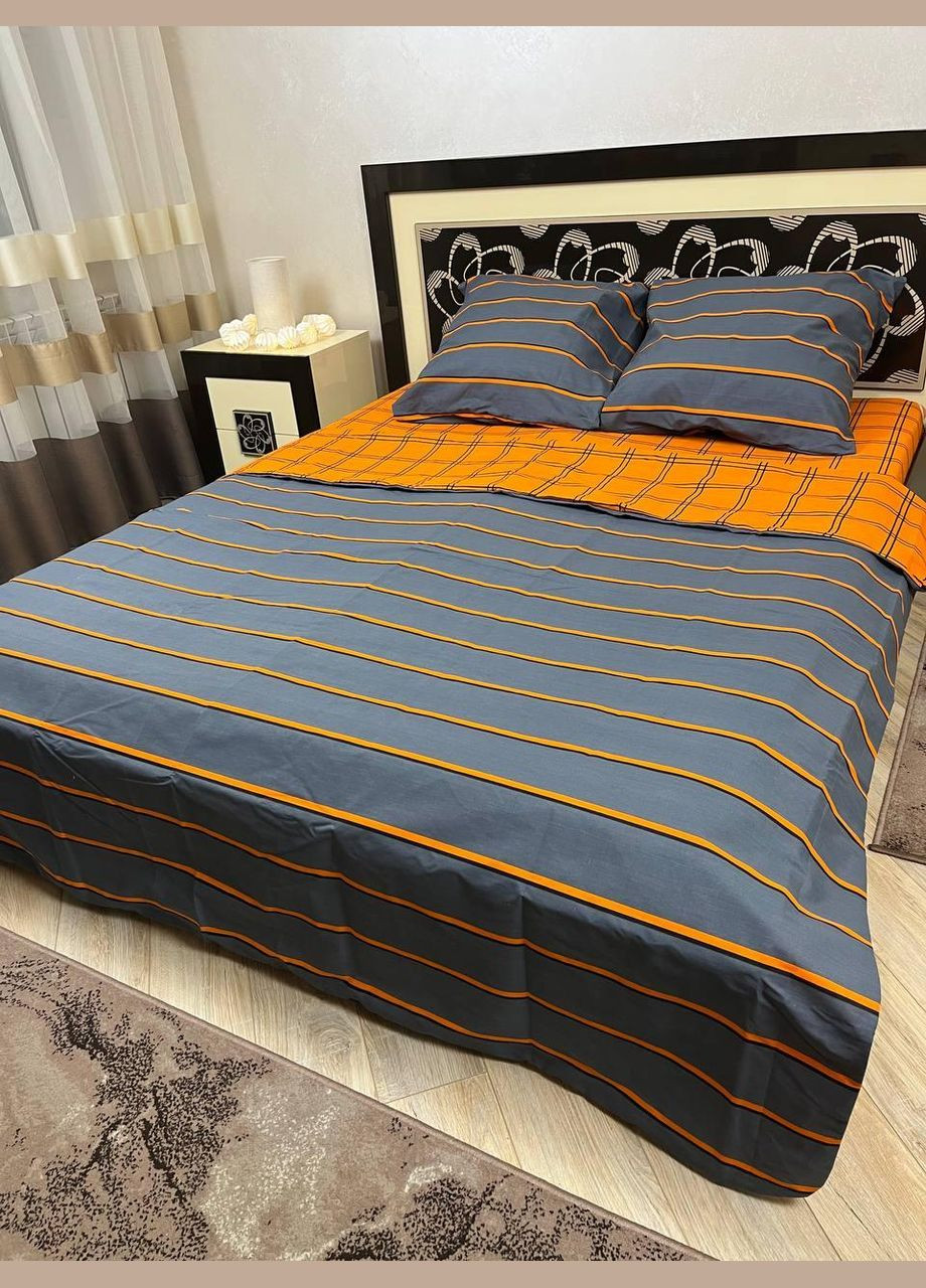 Постільна білизна бавовняна в Смужку Півтораспальна 180 x 220 Бязь Сіра 70 х 70 No Brand (303356905)