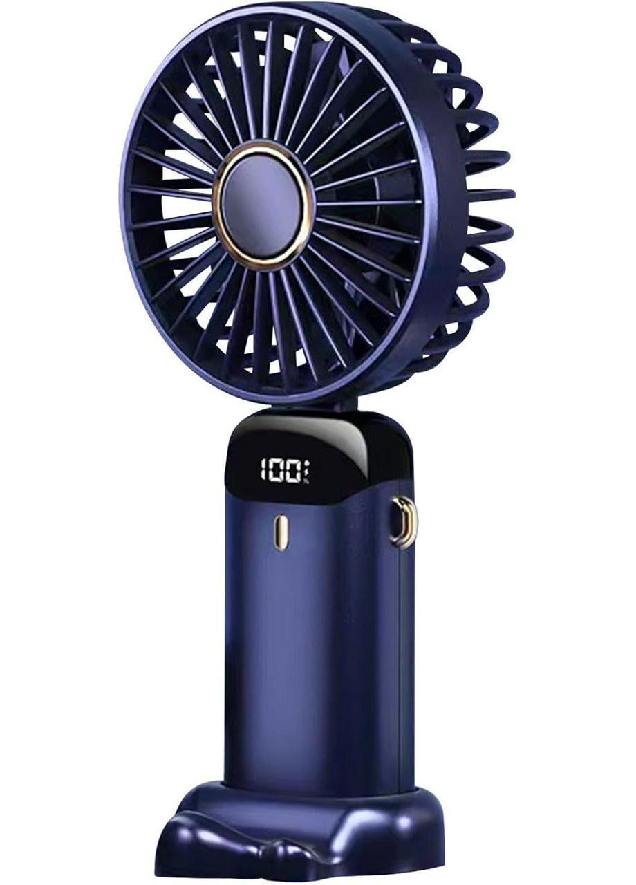 Вентилятор портативний ручний 5 швидкостей USB із підставкою для телефона й акумулятором Dark Blue No Brand (365721255)