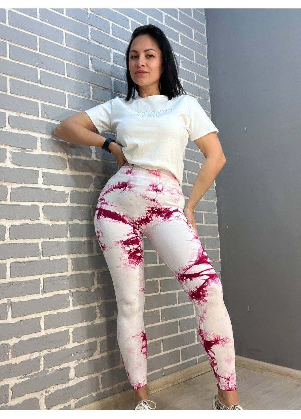 Белые лосины женскиеlady hurem 18160 мраморные пуш-ап широкий пояс утяжка No Brand