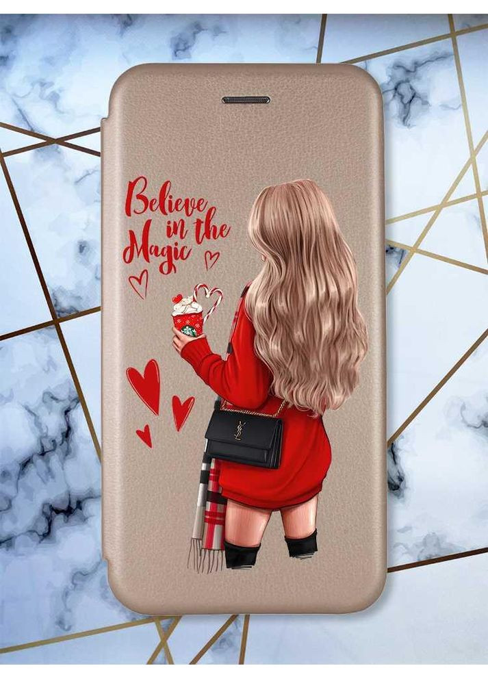 Чехол-книга с рисунком для Xiaomi Redmi Note 9 Pro/9S/9 Pro Max Золотой:: Девушка с кофе (принт 137) G-Case (360664654)