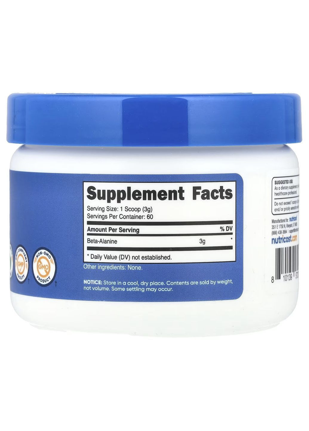 Бета-аланин Beta-Alanine 180 g (Unflavored) Nutricost (370169298)