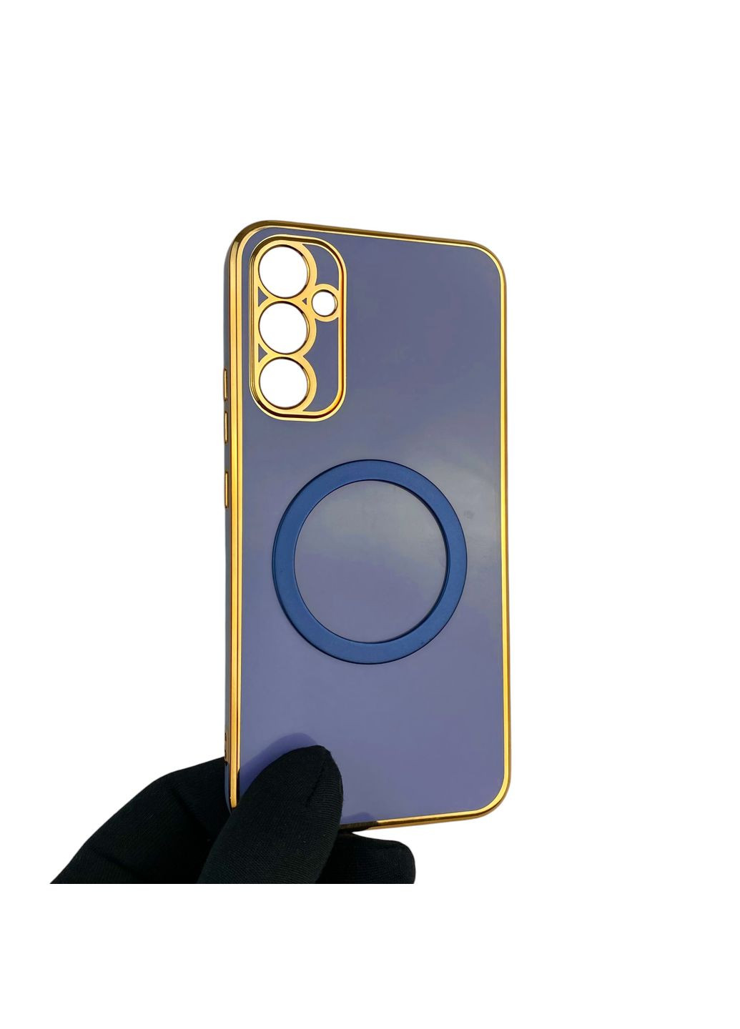 Чохол для Galaxy A34 5G (SM-A346E) з кільцем MagSafe із золотою окантовкою на самсунг а34 синій gs1 Samsung (366228825)