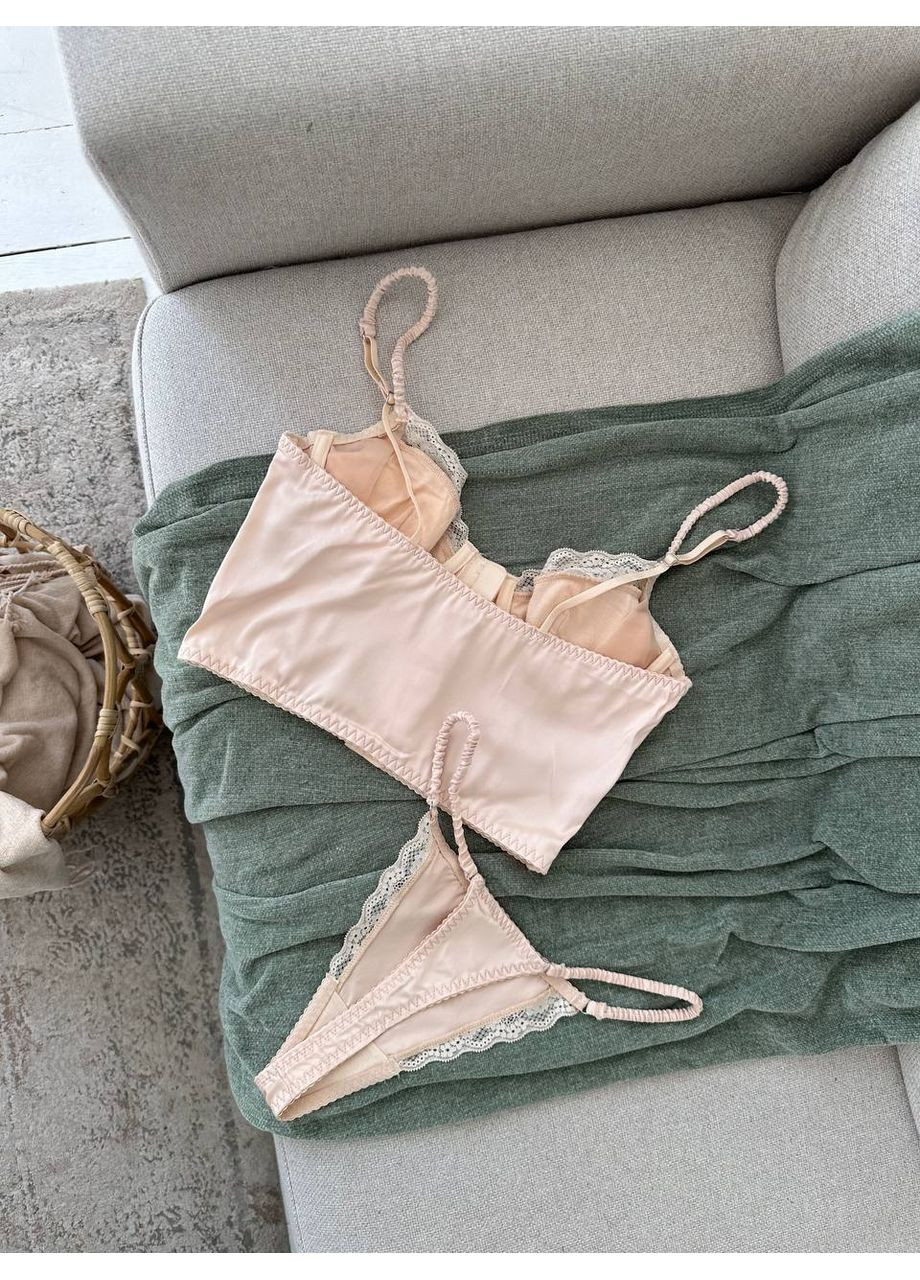 Молочный балконет корсетный комплект белья "absolute desire" | люкс качество, молочный Vital-Textile с косточками полиэстер, эластан