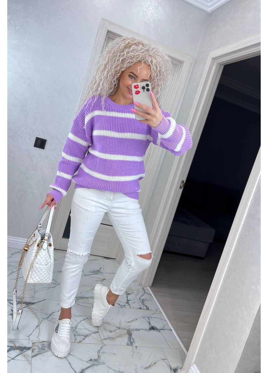 Сиреневый демисезонный женский свитер в полоску джемпер No Brand