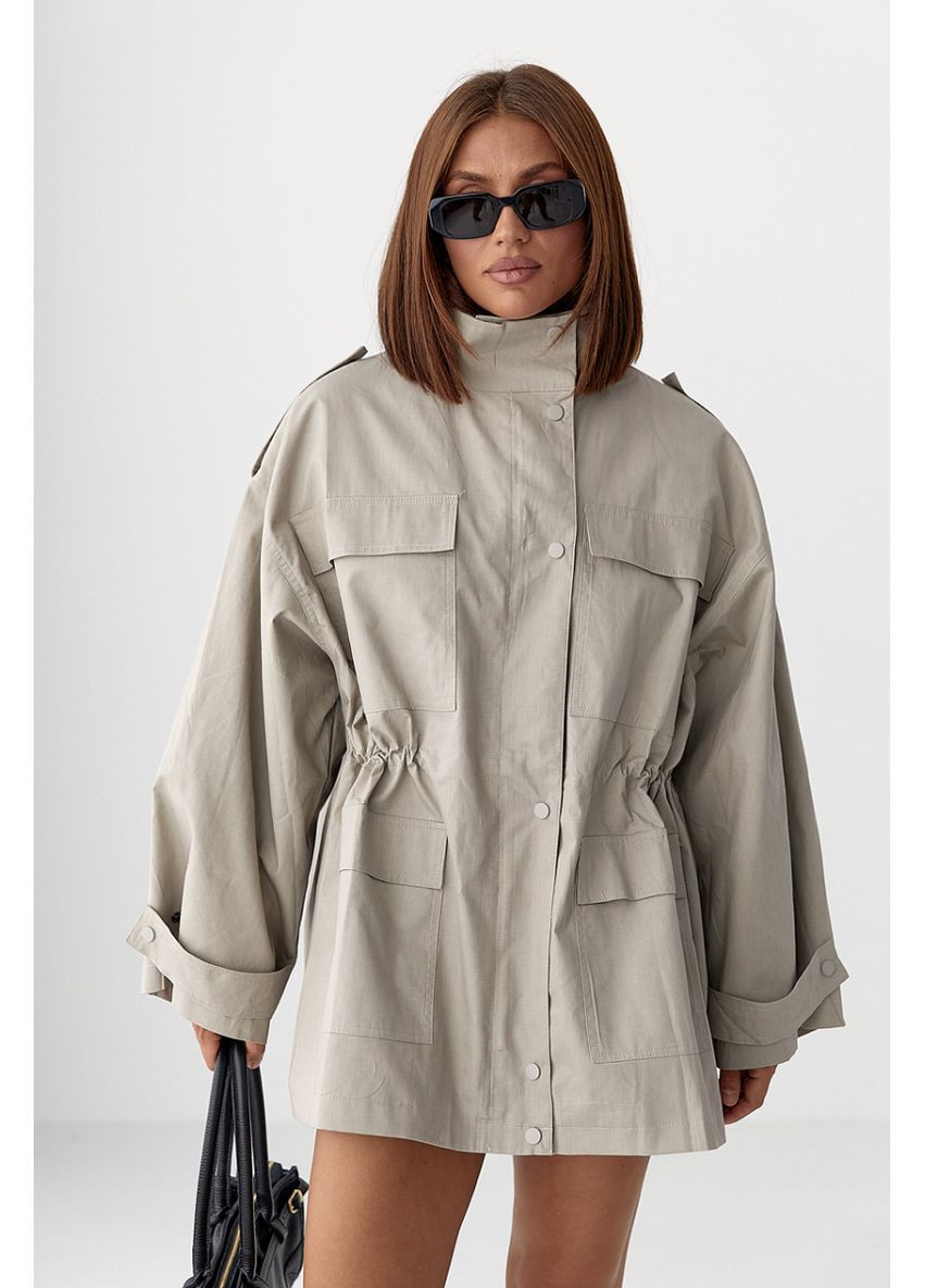 Светло-серая демисезонная удлиненная женская ветровая куртка Lurex Куртка