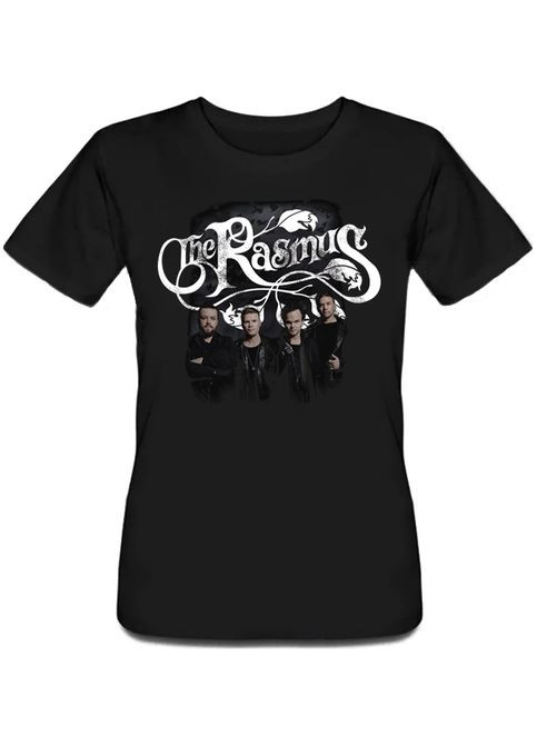 Черная летняя женская футболка the rasmus - ogo + band (чёрная) l Fat Cat