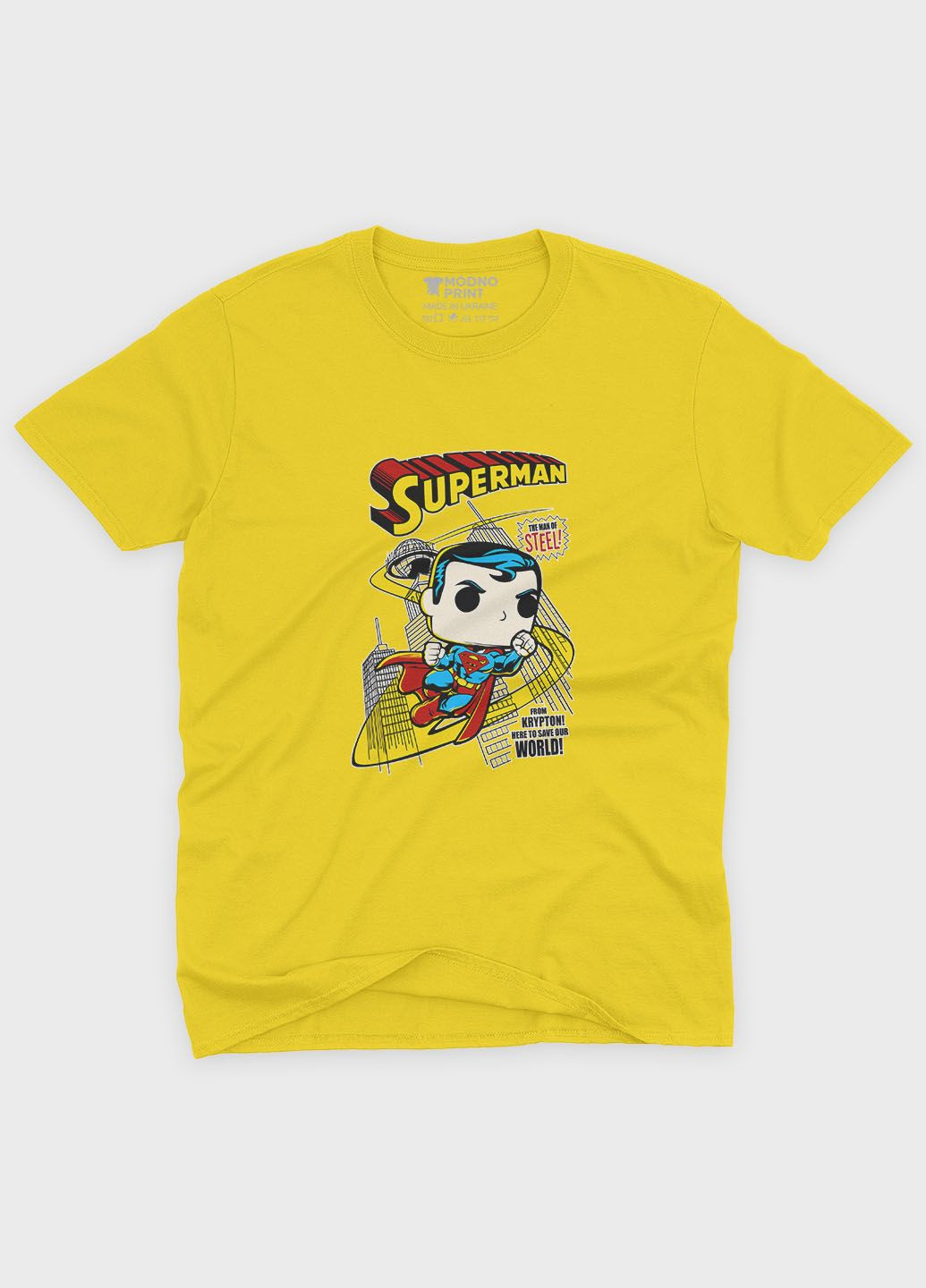 Жовта демісезонна футболка для дівчинки з принтом супергероя - супермен (ts001-1-sun-006-009-003-g) Modno