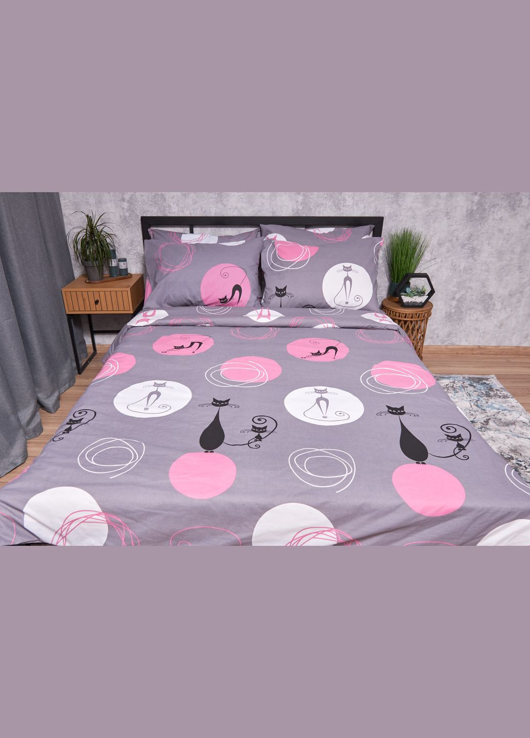 Комплект постільної білизни Бязь Gold Люкс «» полуторний євро 160х220 наволочки 2х50х70 (MS-820002634) Moon&Star Mauve Cats (286762473)