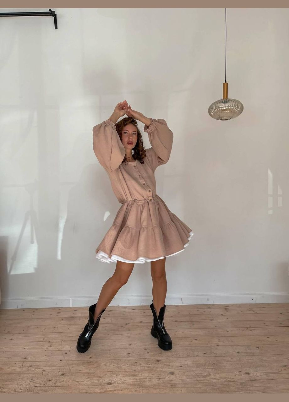 Бежева кежуал сукня з пишною спідницею кльош No Brand однотонна