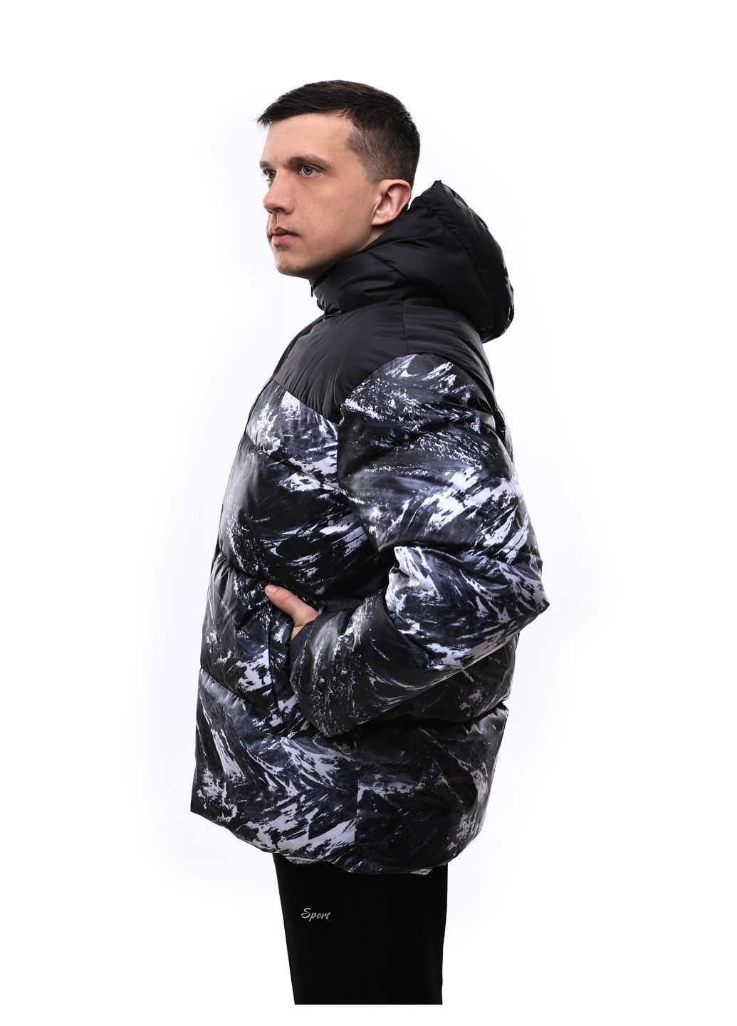 Чорно-біла зимня куртка зимова чоловіча No Brand