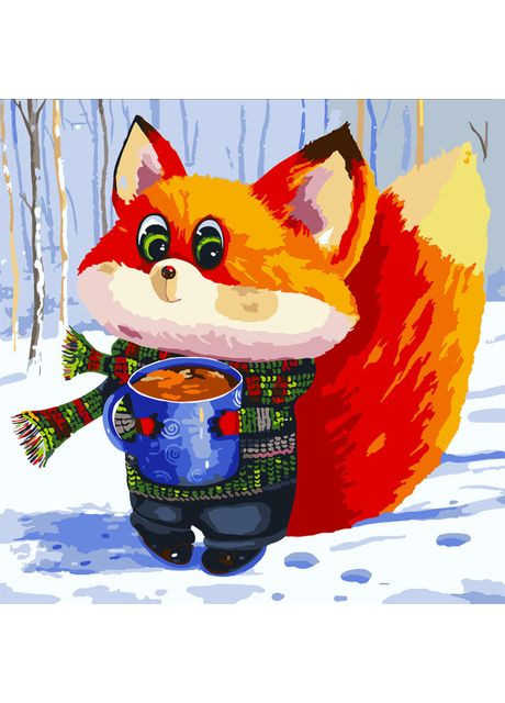 Картина по номерам Лисенок с горячим шоколадом 40 х 40 см (954455) Santi (370257953)