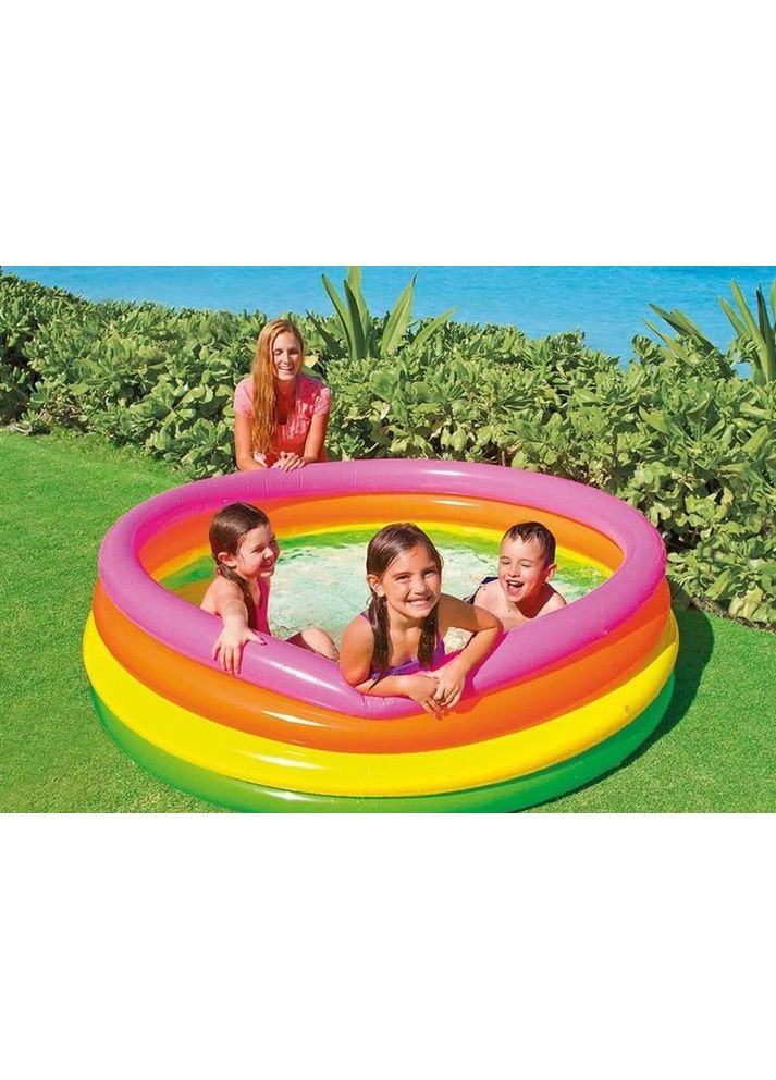 Надувний басейн дитячий від 3 років 56441 Веселка 168х45см 780л 4 кільця Різнокольоровий Intex (366248696)