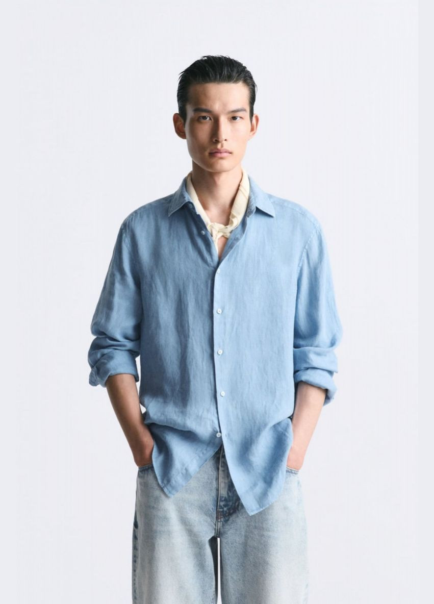 Сорочка Zara лляна 5657 387 SKY BLUE (278235249)