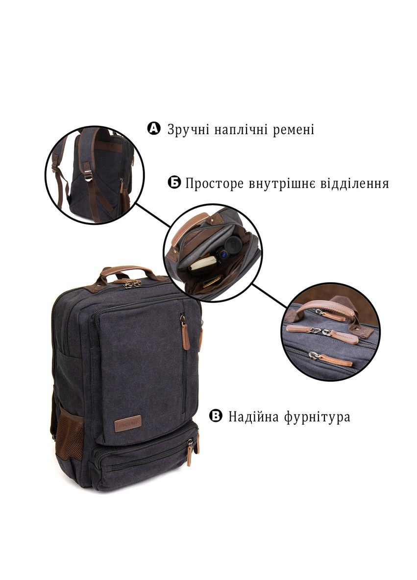 Рюкзак текстильный дорожный унисекс на два отделения 20611 Черный Vintage (331910879)