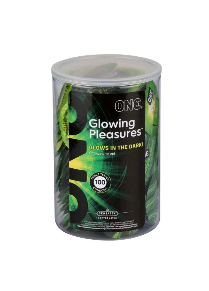 Glowing Pleasures, 100 шт, світяться в темряві, зі змазкою, паковання-тубус - CherryLove One (339867508)