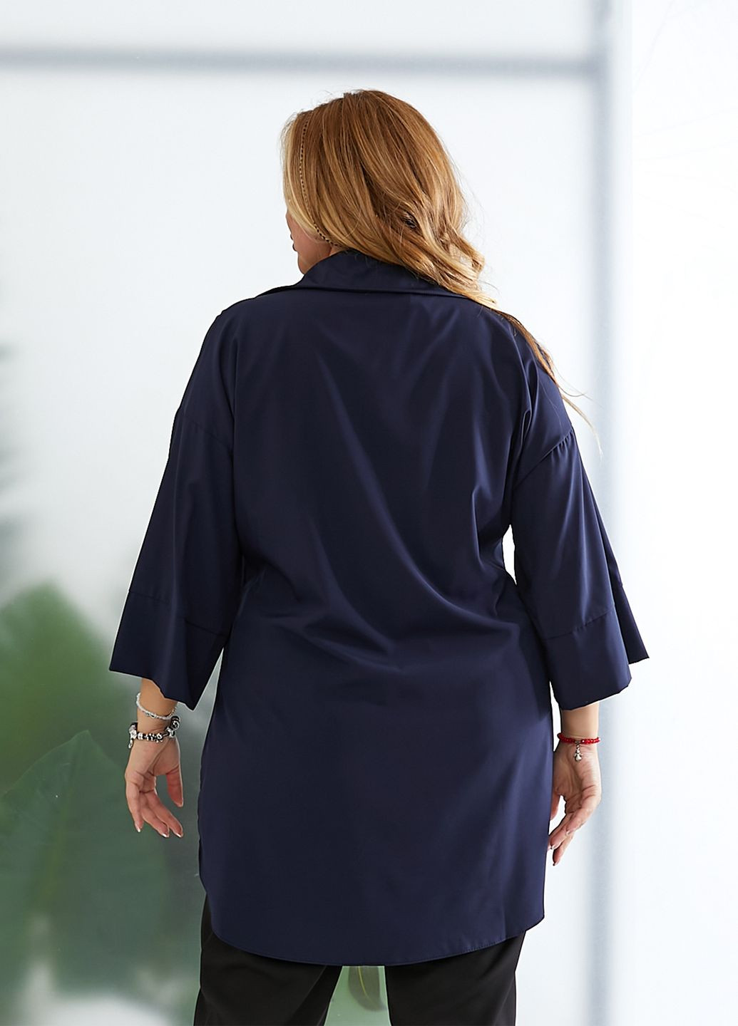 Тёмно-синяя блуза женская с объемными рукавами No Brand