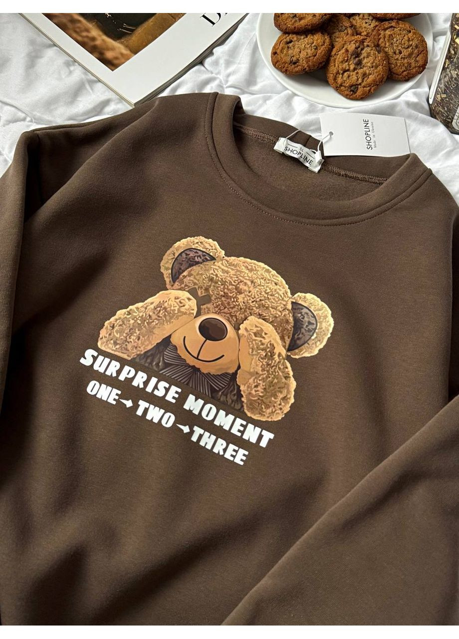 Темно-коричневый женский свитшот оверсайз с принтом MonCher (358067903)