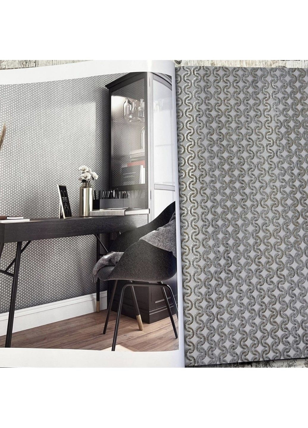 Шпалери вінілові 10.05 × 1.06 м 33609, сірі із золотистими акцентами для спальні, вітальні, кухні, коридору MARBURG (339111226)