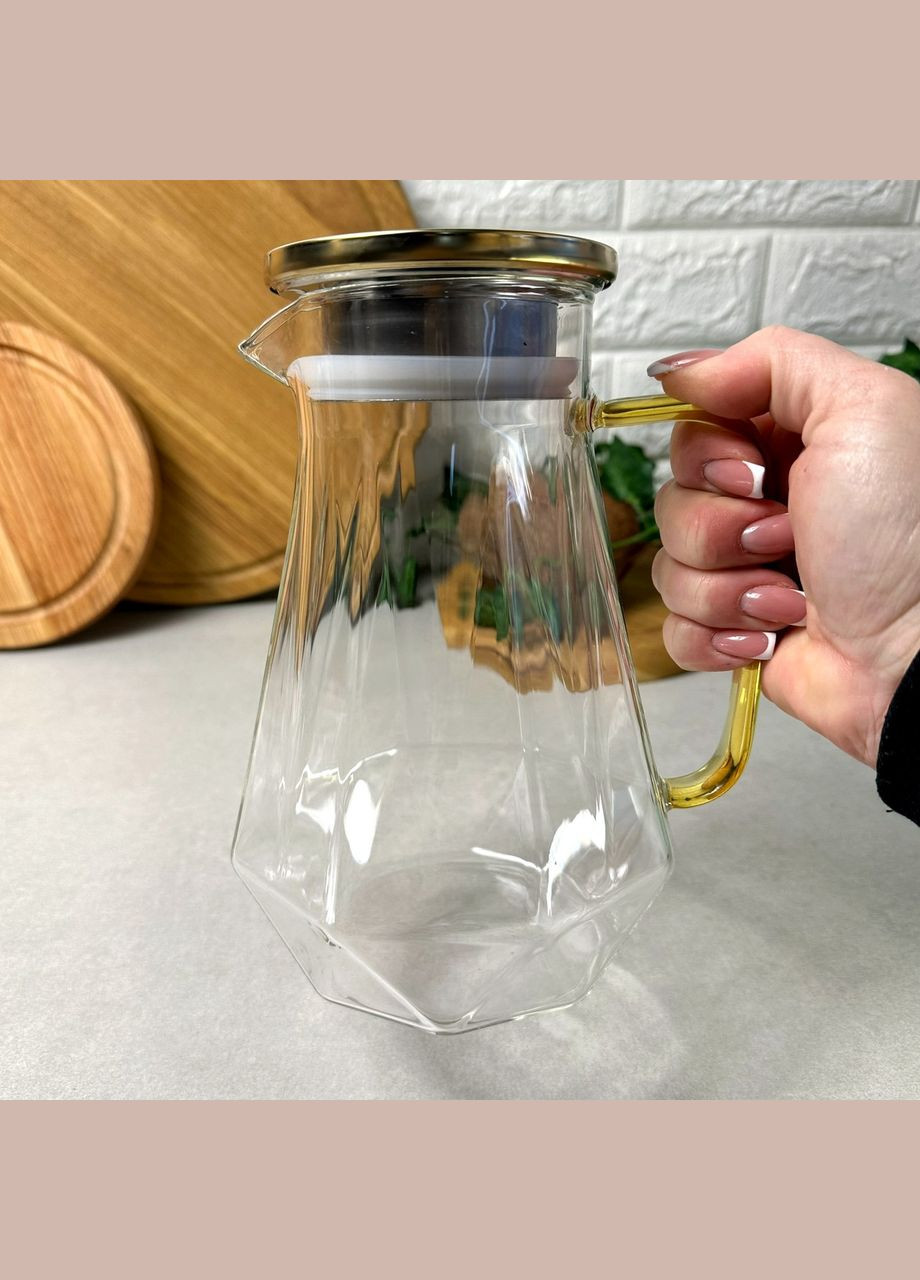 Стеклянный алмазный чайник 1,5 л для плиты с золотистой ручкой No Brand (303213331)