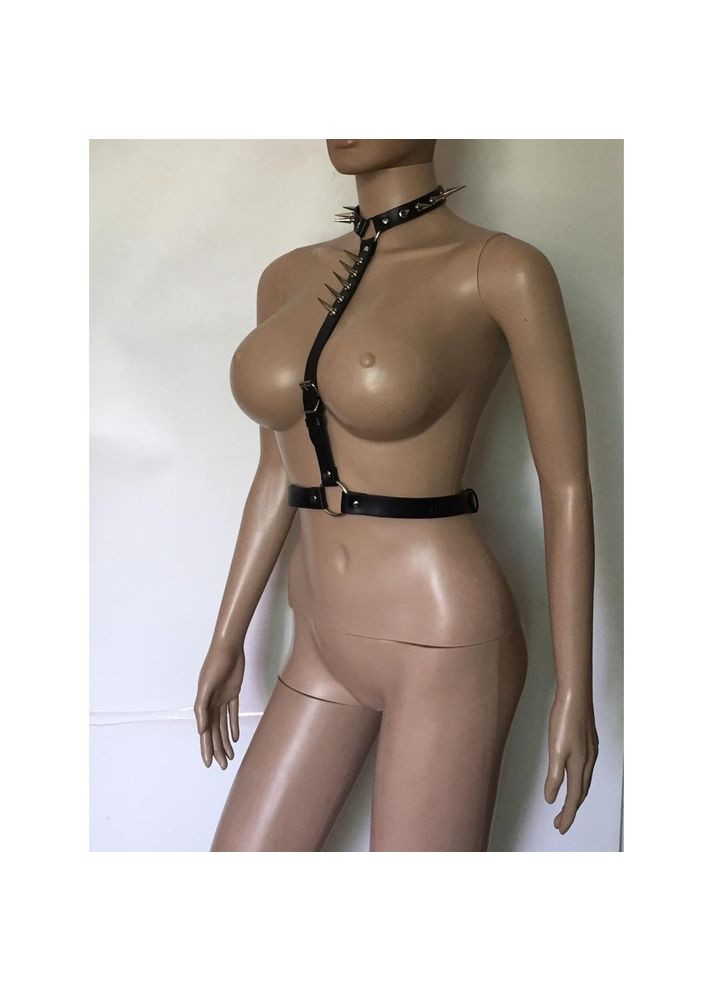 Портупея TOTEM на грудь с ошейником и шипами БДСМ аксессуар универсальный размер унисекс Focus (303894667)