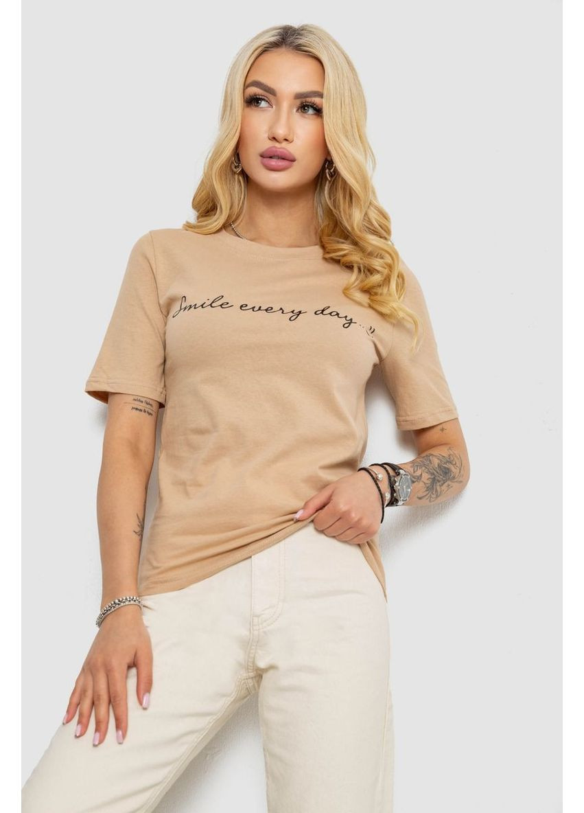 Футболка жіноча з принтом, колір бежевий, 241R130 Ager - (334674138)
