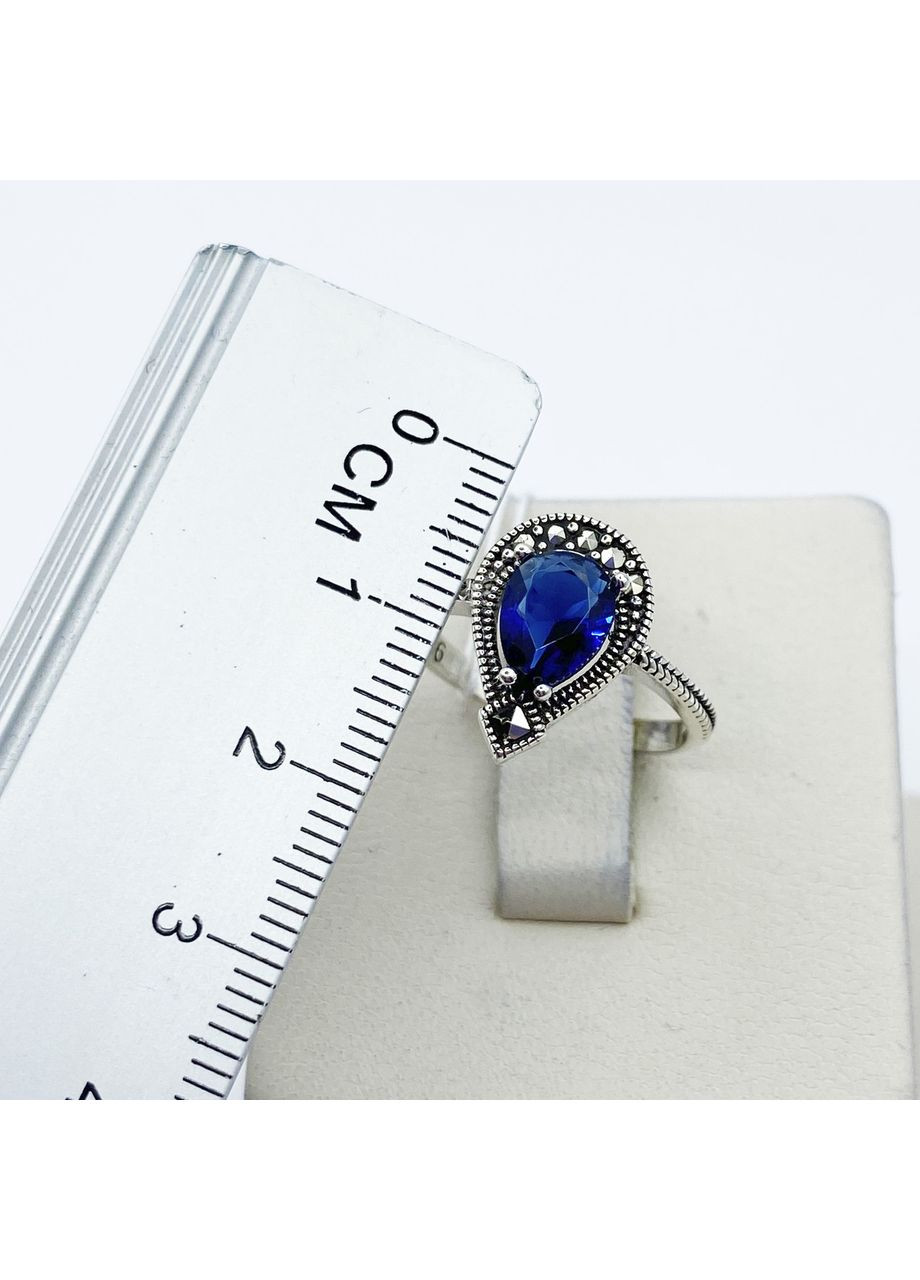 Кольцо серебряное с сапфиром и марказитом 17,5 2,34 г No Brand (370142714)