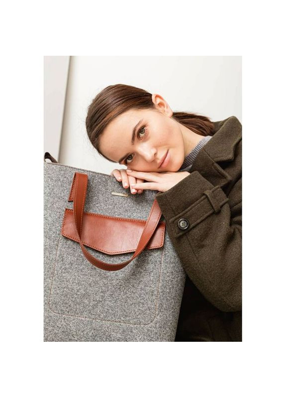 Фетровая сумка женская через плечо шоппер D.D. с кожаными коричневыми вставками BlankNote (302008818)