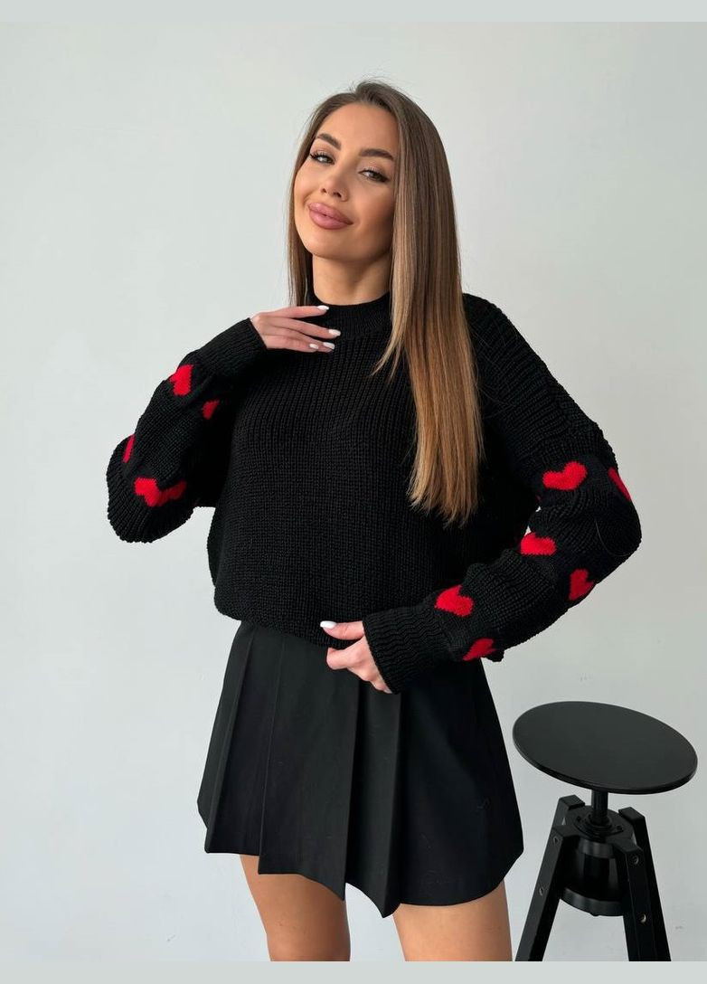 Черный демисезонный свитер оversize акрил/шерсть No Brand