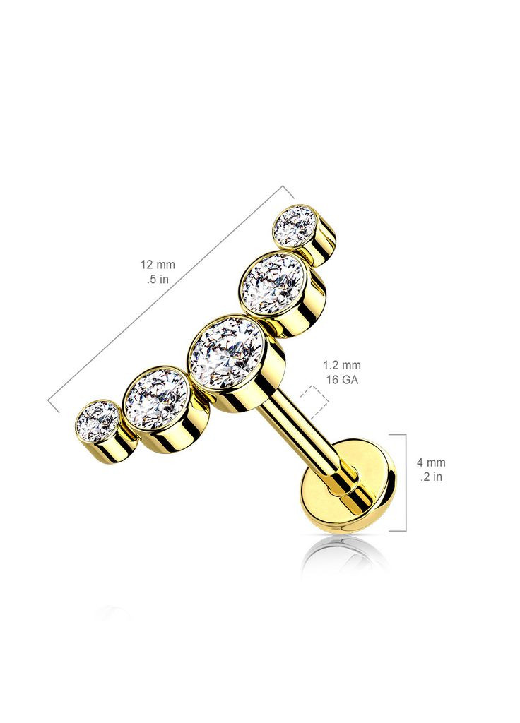 Cережка лабрет для пірсингу губ або хряща вуха LSI47-1606-GDC накрутка кластер з фіанітами (Колір: Жовтого золота) Spikes (333342271)