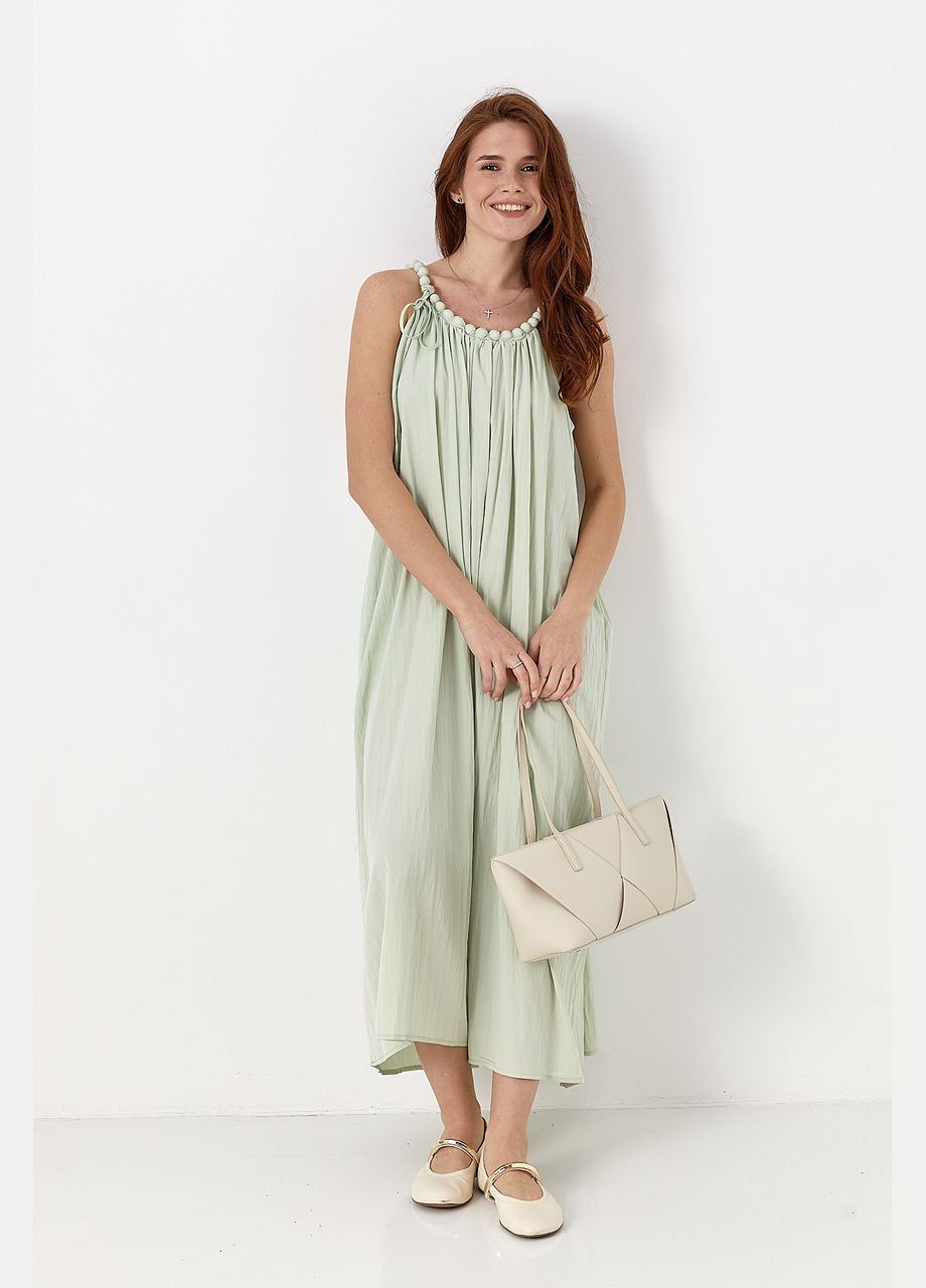 Летний женский сарафан на бретелях-бусах расклешенный - кремовый цвет Lurex