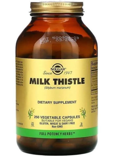 Расторопша Milk Thistle 250 вегетарианских капсул Solgar (357339846)