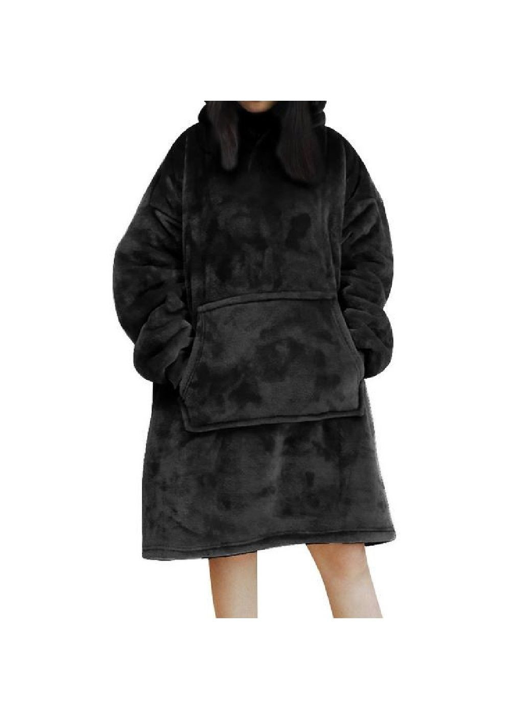 Толстовка плед халат зимний худи свитер оверсайз унисекс с карманом капюшоном однотонная 80х100 см (478494-Prob) Черная Unbranded (305784374)
