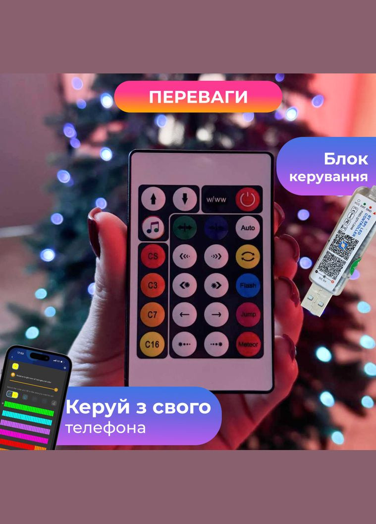 Умная гирлянда Smart 250 LED длина 2,5м с управлением со смартфона зеленая, мультиколор GarlandoPro (328604345)