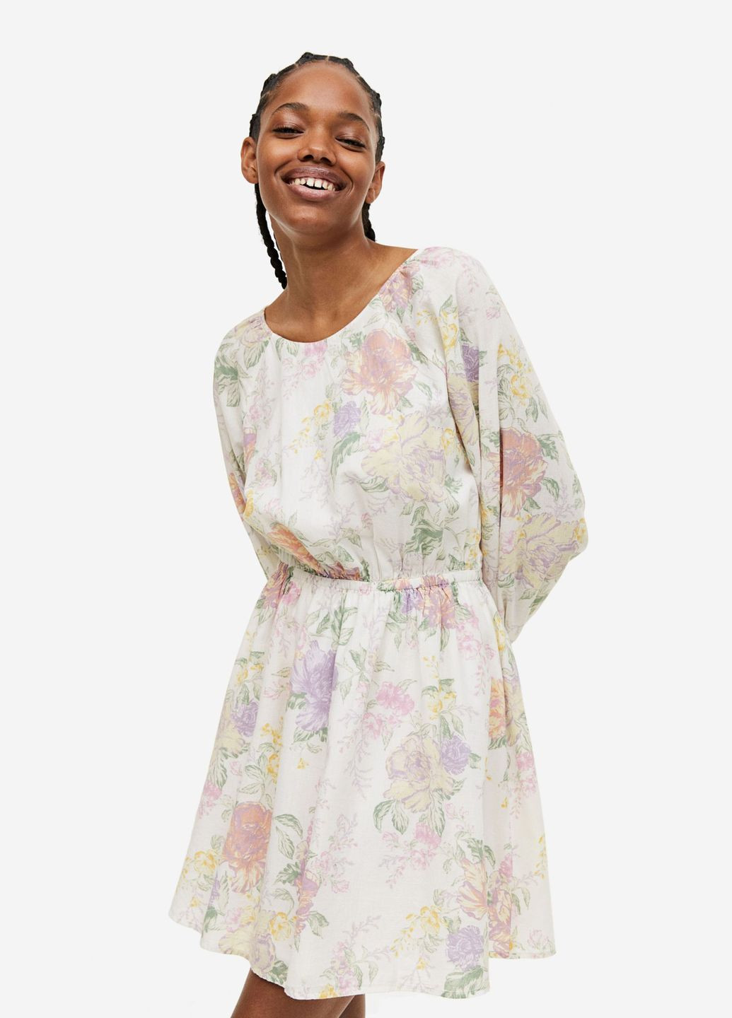 Молочное повседневный платье H&M с цветочным принтом