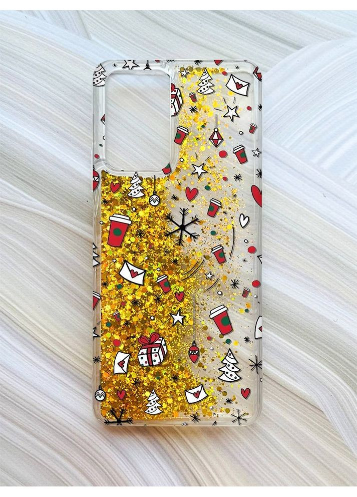 Чохол з плаваючими блискітками для Xiaomi Redmi Note 10 Pro/10 Pro Max Золотий Новорічний фон (принт 182) CASE CONTROL (362966805)