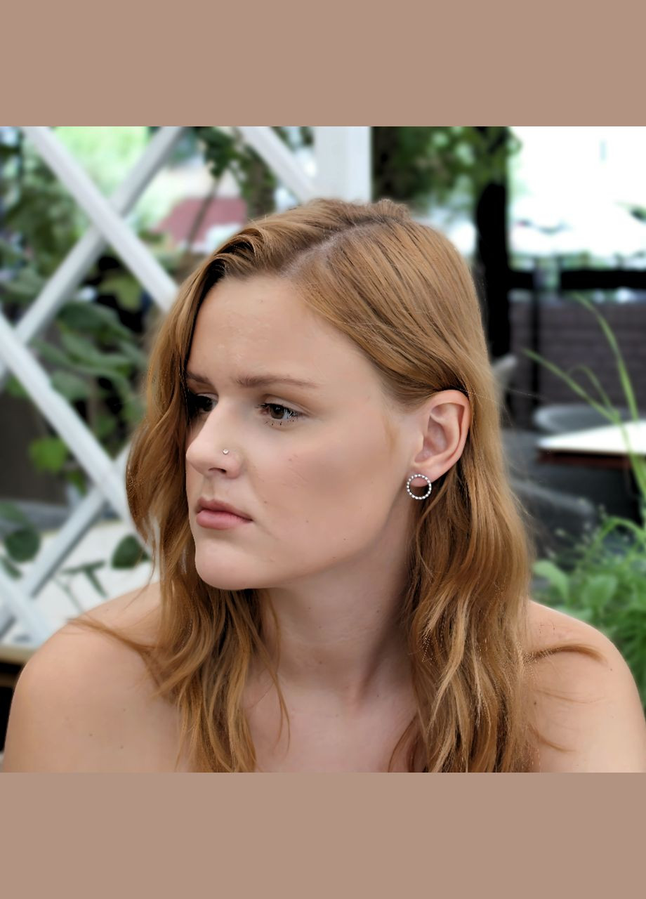 Срібні Сережки гвоздики на закрутках Коло із Білими каменями срібло 925 проби Родоване 828906 1.82г No Brand (306742062)