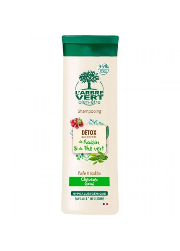 Детокс-шампунь для жирных волос, с виноградом и зеленым чаем, 250 мл. L'arbre Vert (328396244)