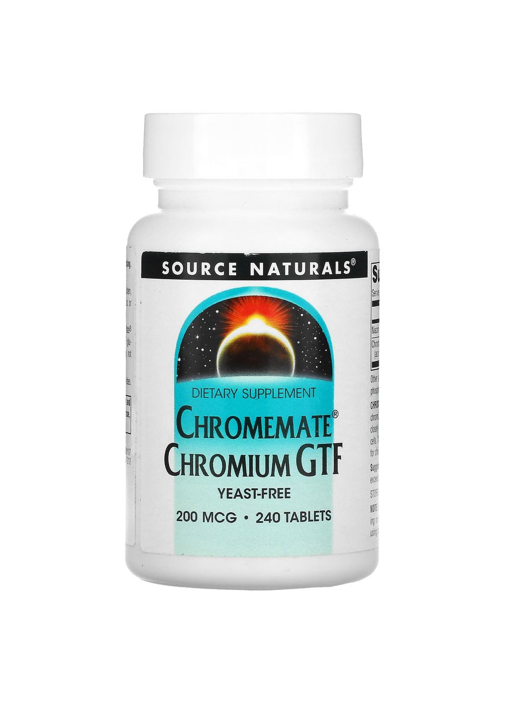 Хром, Chromemate Chromium GTF,, 200 мкг, 240 таб. Source Naturals (351384029)