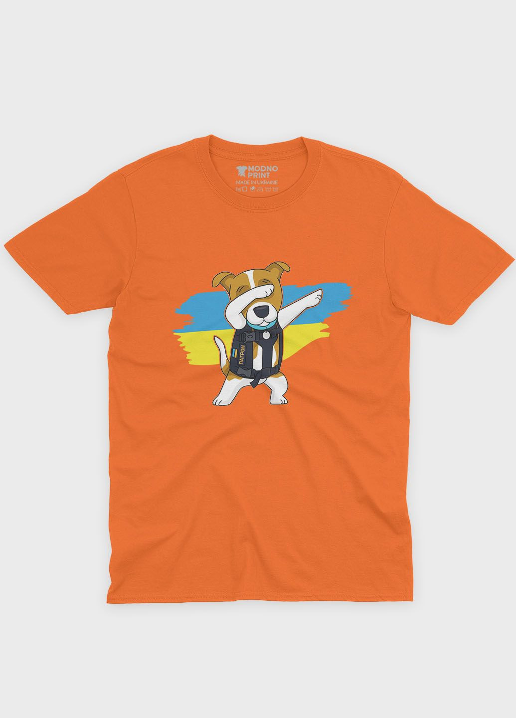 Оранжевая мужская футболка odno с патриотическим принтом пес патрон m (ts001-3-ora-005-1-082) Modno