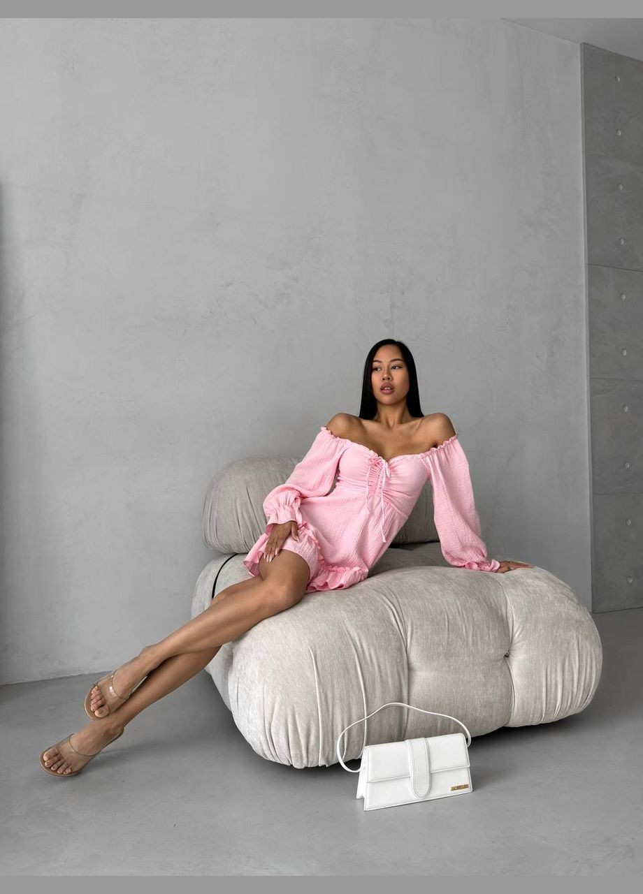 Розовое пляжное, повседневный, кэжуал, коктейльное платье женское из муслина No Brand однотонное