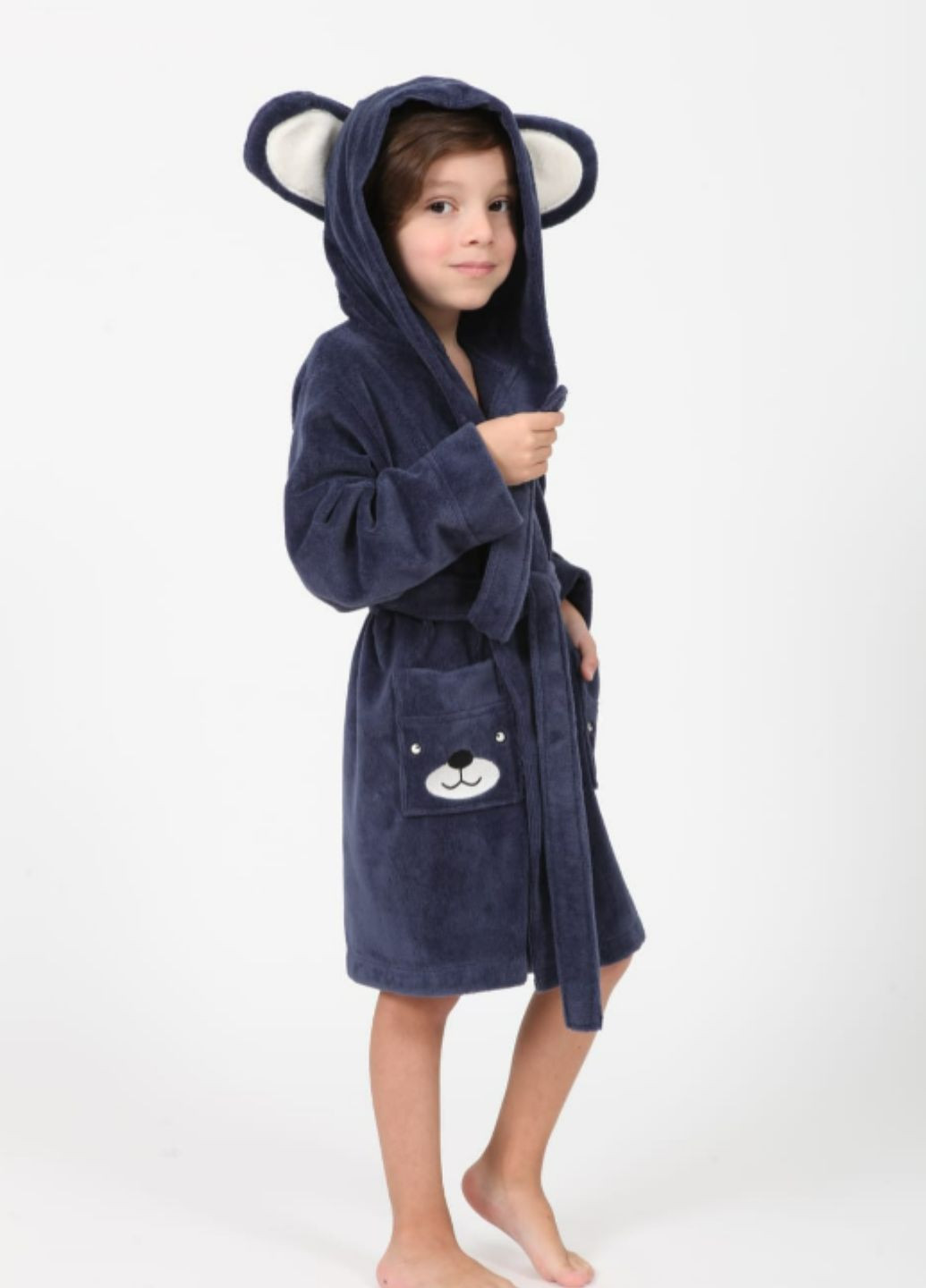 Махровый халат для мальчика с ушками, детские махровые халаты с капюшоном на поясе Серый Турция Nusa (360984008)