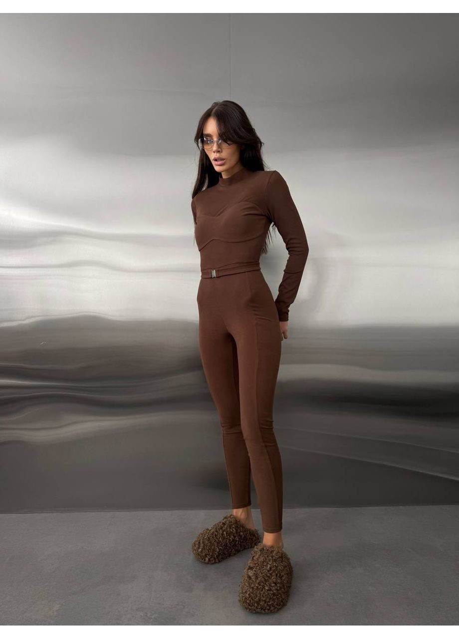 Женский базовый термокостюм коричневого цвета 35911 Fashion (368765742)